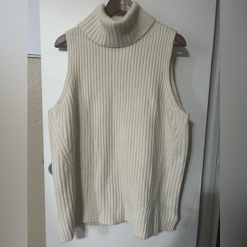 J.Crew Cream Sleeveless Turtleneck Sweater Merino Wool SzL Winter Comfy Classic
